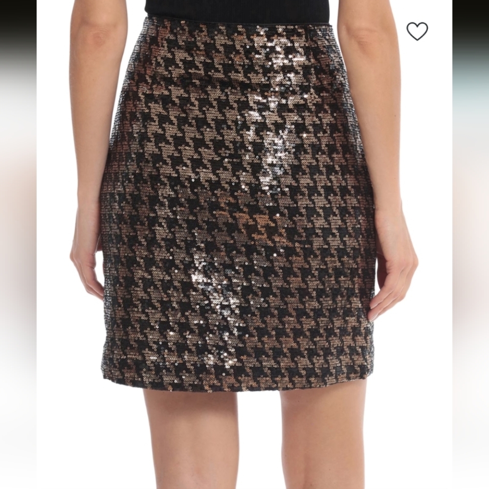 Bagatelle Collection Black and Gold Houndstooth  Sequin Mini Skirt  XL NWT - Picture 2 of 9